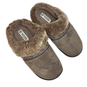 Isotoner Slippers for Women Comfy Cozy Slip On House Shoes Faux Fur Trim